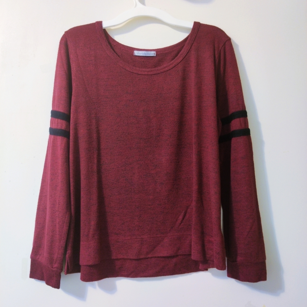 Charlotte Russe Burgundy Long Sleeve Top Black Stripes Medium